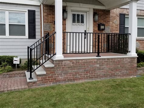 white metal porch railing house black concrete|black iron porch railing.